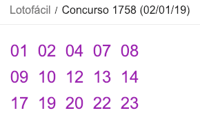 Lotofácil/Concurso 1758 (02/01/19)