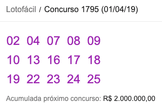 Lotofácil/Concurso 1795 (01/04/19)