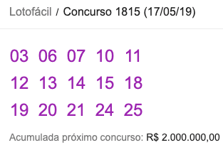 Resultado da Lotofácil 17/05 – Concurso 1815 - Portal 6