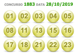 Resultado da Lotofácil 1883, segunda, 28/10/2019