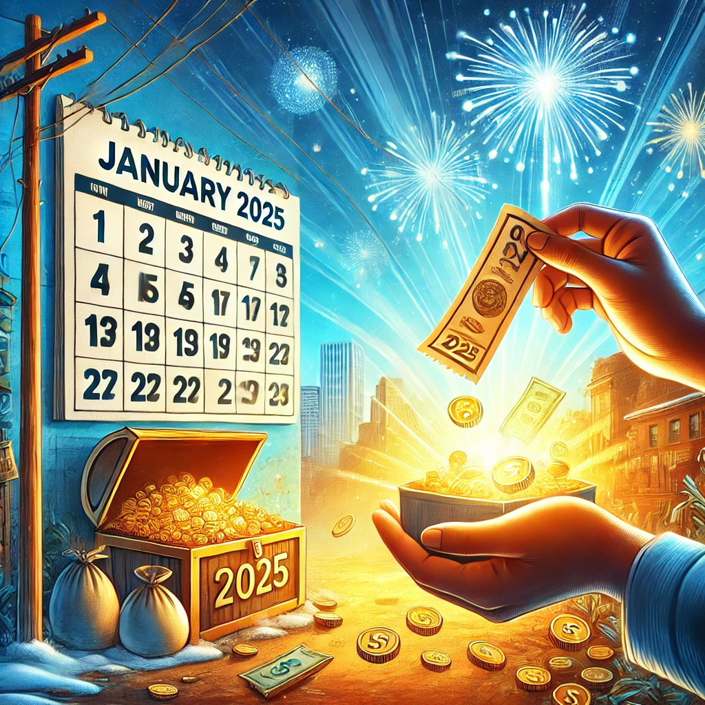 DALL·E-2025-01-04-10.38.34-A-vibrant-and-hopeful-illustration-depicting-someone-holding-a-winning-lottery-ticket-in-one-hand-and-a-bright-future-ahead-in-the-form-of-a-glowing-t Como Ganhar na Loteria em Janeiro de 2025: Dicas para Sair da Pobreza